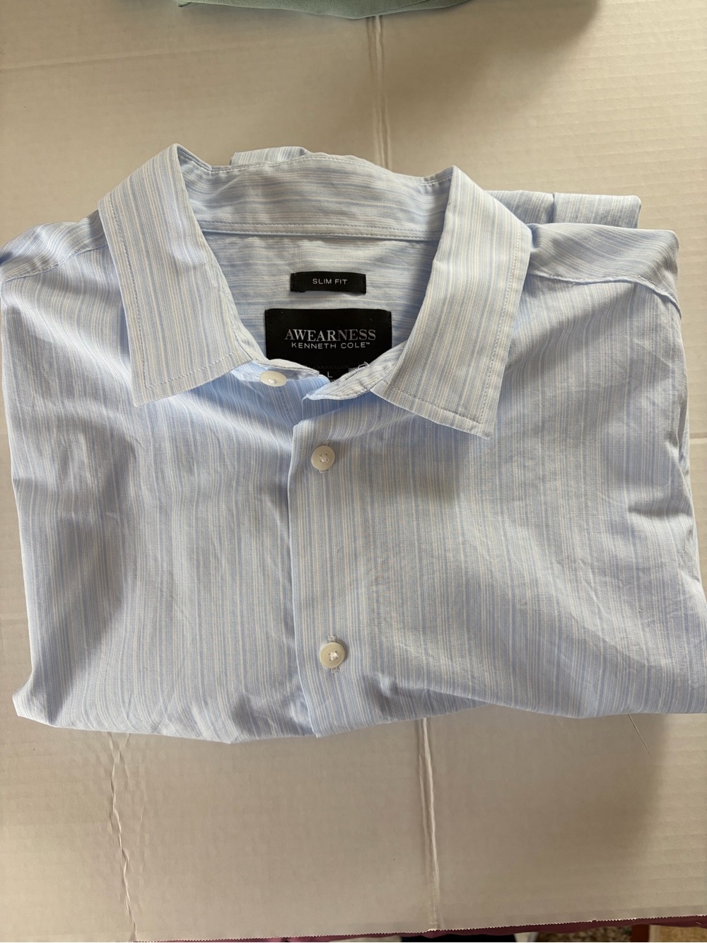 Kenneth Cole Slim Fit Pale Blue Striped Dress Shirt